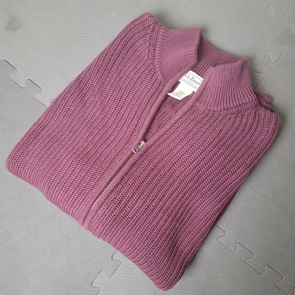 LL Bean Burgundy Mens XL Ribbed Drivers Knit Full Zip 100% Cotton Sweater